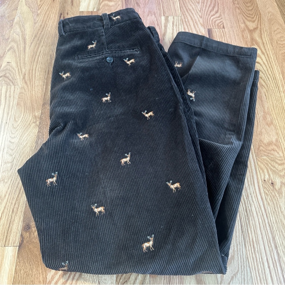 Brooks Brothers Hudson Men’s Brown Embroidered Deer Corduroy Pants 36X32